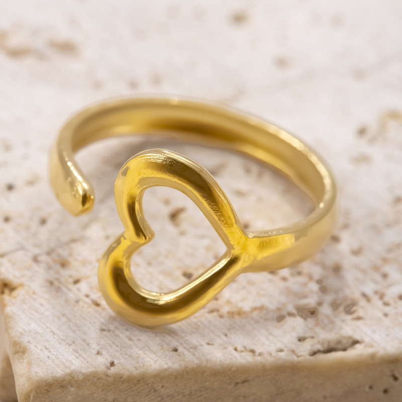 Cross-Border Stainless Steel Ring Hydraulic Hollow Heart Open Ring Design Fashion Titanium Steel Jewelry Factory Direct Sale