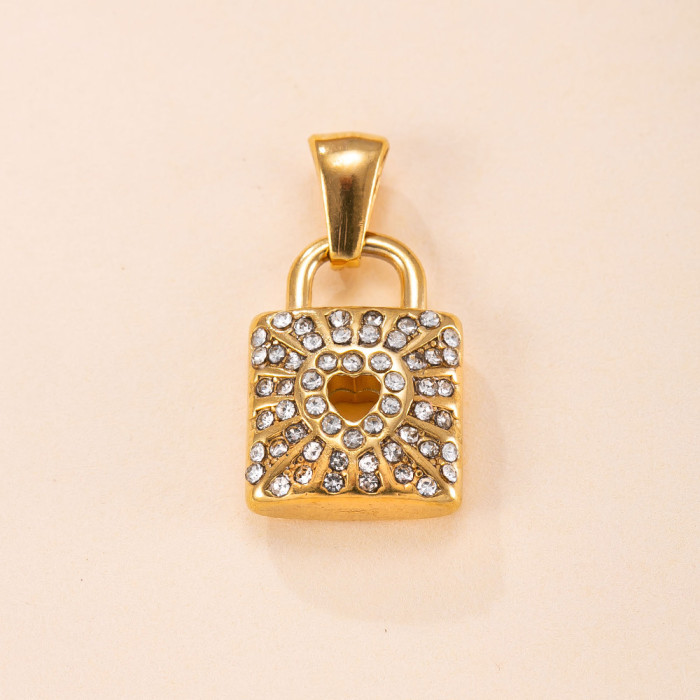Single Pendant Stainless Steel Jewelry Casting Stone-Inlaid Heart Lock Necklace Accessories Fashion High-End DIY Je...