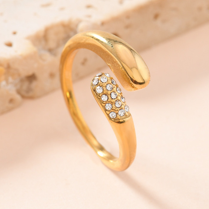 Stainless Steel Open Ring Minimalist Luxury Cast Micro Pave Stone Ring for Women Couple Rings Manufacturer