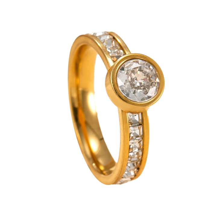 Hot-Selling Fashion Stainless Steel Ring Welding Brand Inlaid Round Zircon Ring for Women Niche Design Titanium Steel...