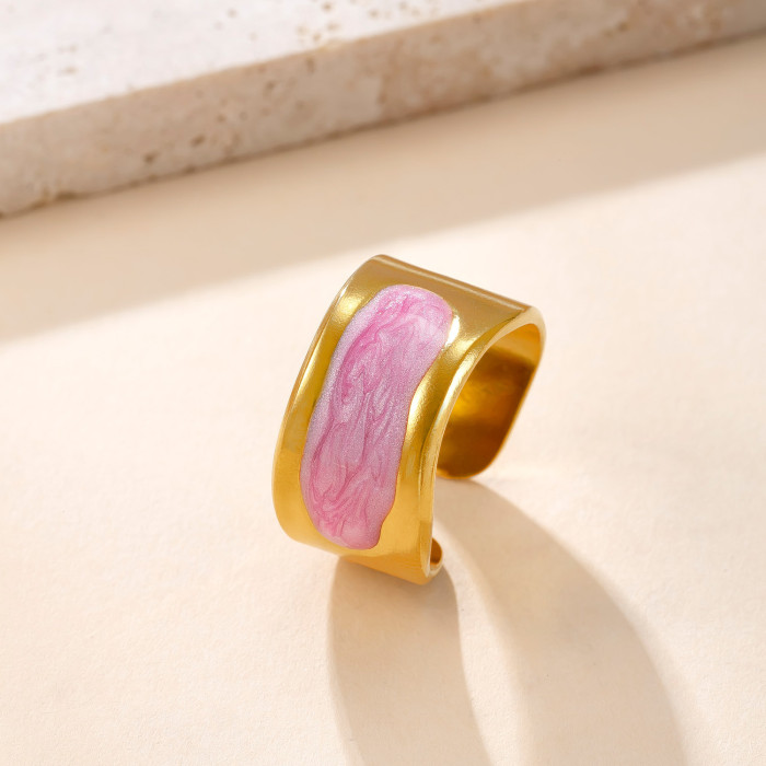 Stainless Steel Ring with Colorful Oil Drop, Adjustable Open Ring for Women, French Light Luxury Titanium Steel Jewelry Factory