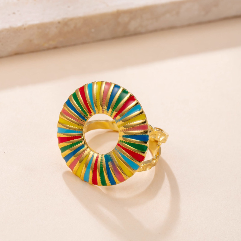 European and American Cross-Border Stainless Steel Ring Light Luxury Fashion Colorful Oil Drop Welding Brand Round Ring Oil Pressure Open Ring Jewelry