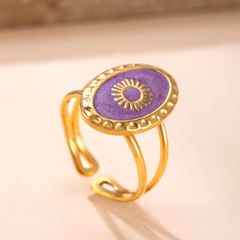 European and American Cross-Border Stainless Steel Jewelry Retro High-End Feel Ring Hydraulic Welding Brand Drip Color Oil Titanium Steel Open Ring