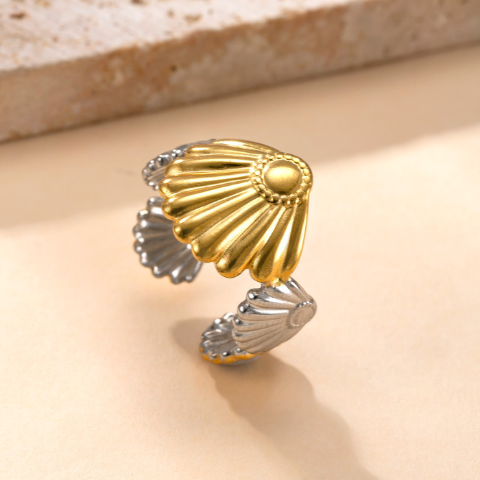 Cross-Border New Stainless Steel Ring Hydraulic Flower Heart Color-Block Ring Niche Design Personality Titanium Steel Jewelry Factory