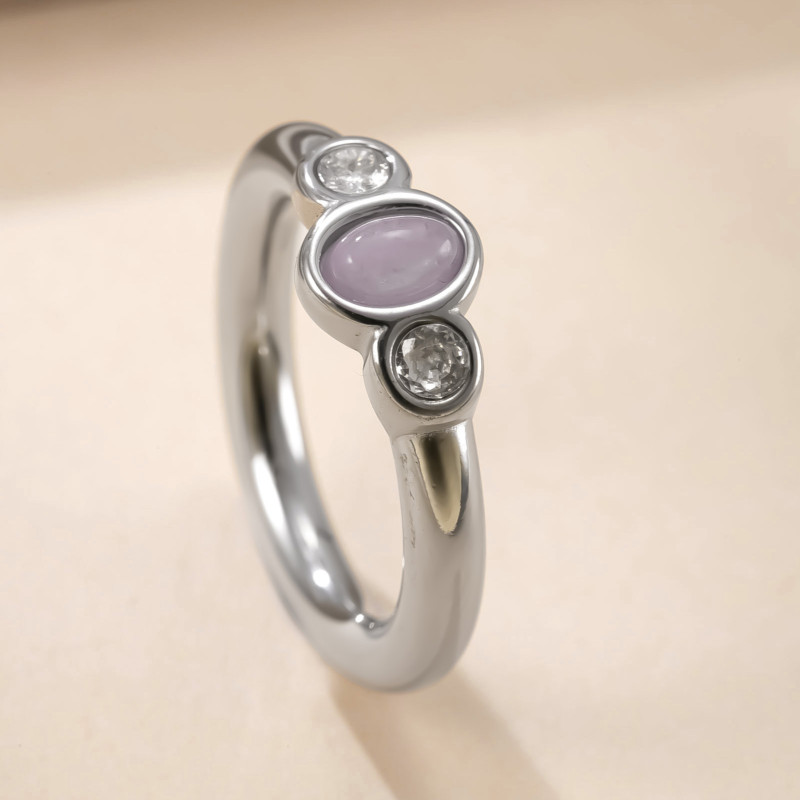 Cross-Border Hot Selling Stainless Steel Ring Oval Natural Stone Inlaid Diamond Couple Rings High-End Simple Titanium Steel Jewelry Factory