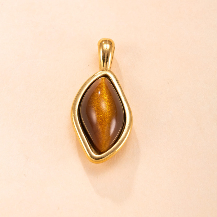 Single Pendant Stainless Steel Casting Jewelry Oval Natural Stone Necklace Simple Fashion 18K Gold Plated DIY Jewelry