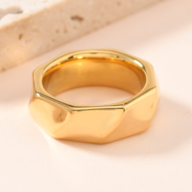 European and American Hot-Selling Cross-Border Titanium Steel Ring Exaggerated Personality Cast Irregular Multi-Faceted Ring 18K Gold Plated Jewelry