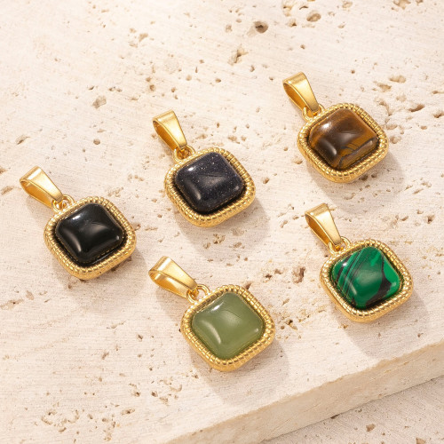 Single Pendant European and American Style Stainless Steel Jewelry Square Inlaid Natural Stone Necklace Accessories Fashion Versatile DIY Accessories Factory