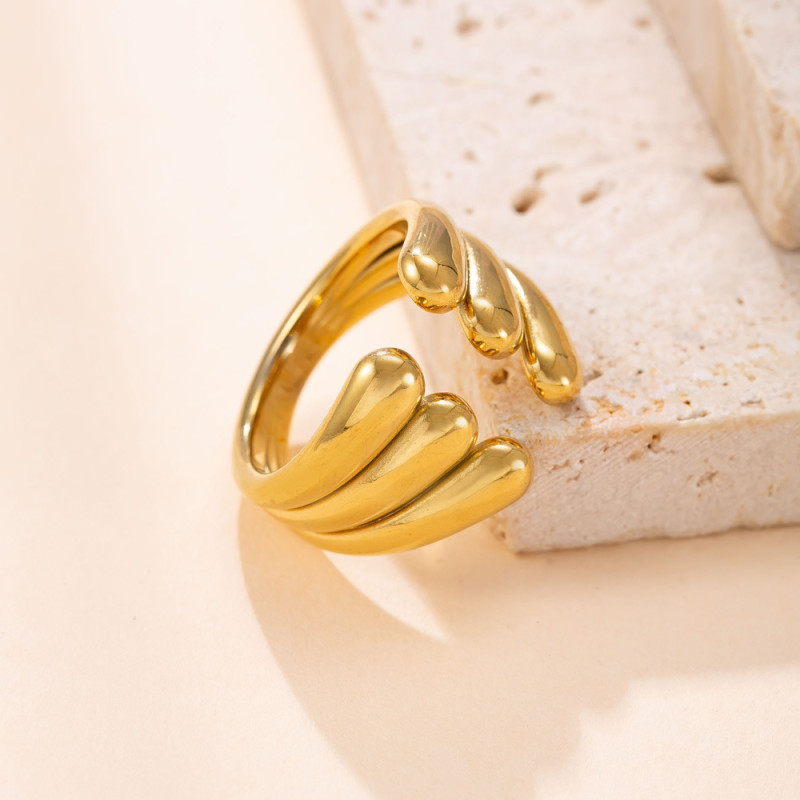 Cross-Border New Titanium Steel Jewelry Light Luxury Design Sense 18K Gold Plated Ring Casting Three-Layer Open Stainless Steel Ring