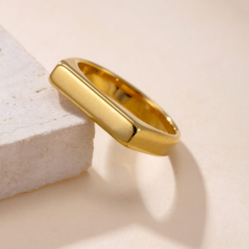 European and American New Style Stainless Steel Ring for Women, Minimalist Cut Rectangular Ring with Engraved Logo, Titanium Steel Jewelry