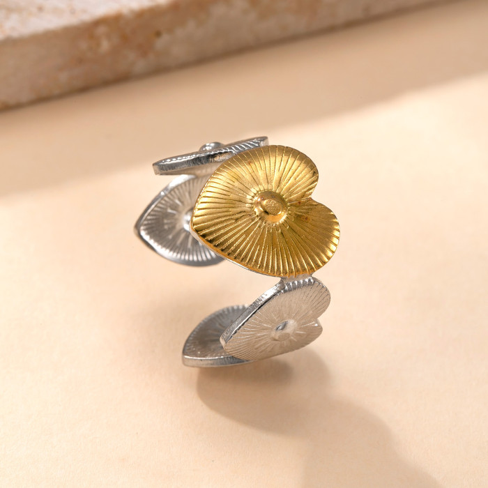 Cross-Border New Stainless Steel Ring Hydraulic Flower Heart Color-Block Ring Niche Design Personality Titanium Steel Jewelry Factory