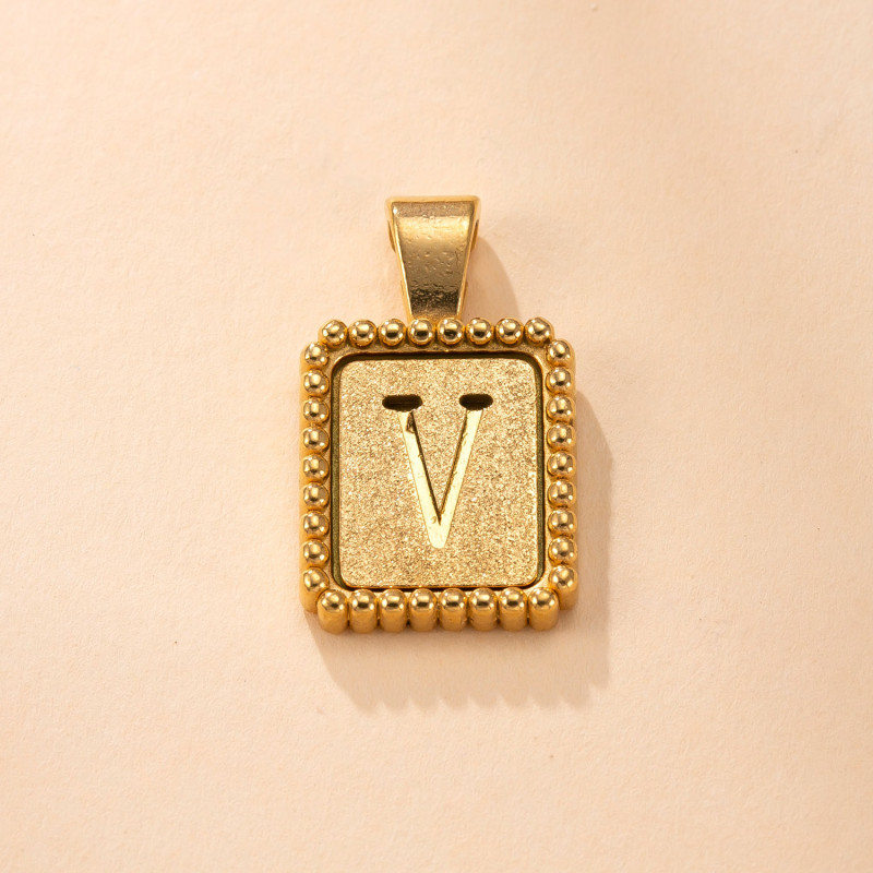 Single Pendant Cross-Border Fashion Stainless Steel Necklace Casting Square Plate Polka Dot Letter Pendant 18K Gold Plated Titanium Steel Jewelry