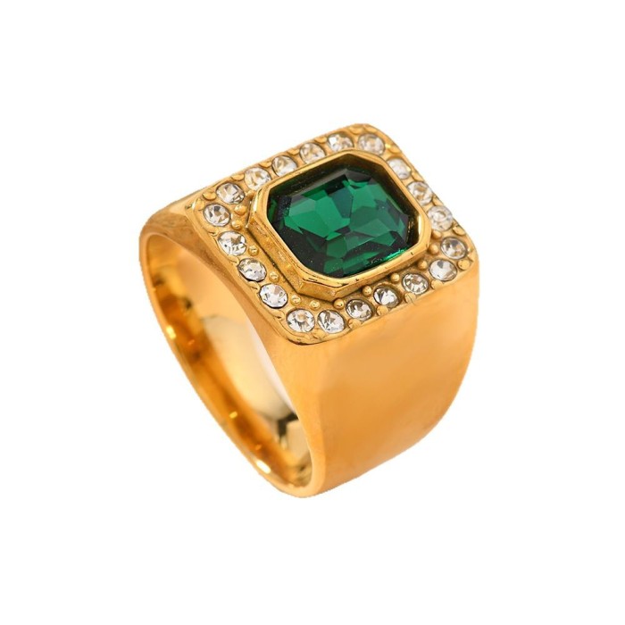 Titanium Steel Jewelry Casting Square Zircon Inlaid Stainless Steel Ring Fashionable High-End Couple Rings Factory