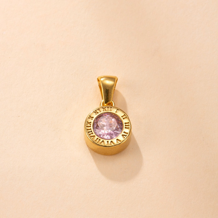 Single Pendant Titanium Steel Jewelry Round Stone-Inlaid Roman Numeral Necklace for Women High-End Feel 18K Gold Pl...