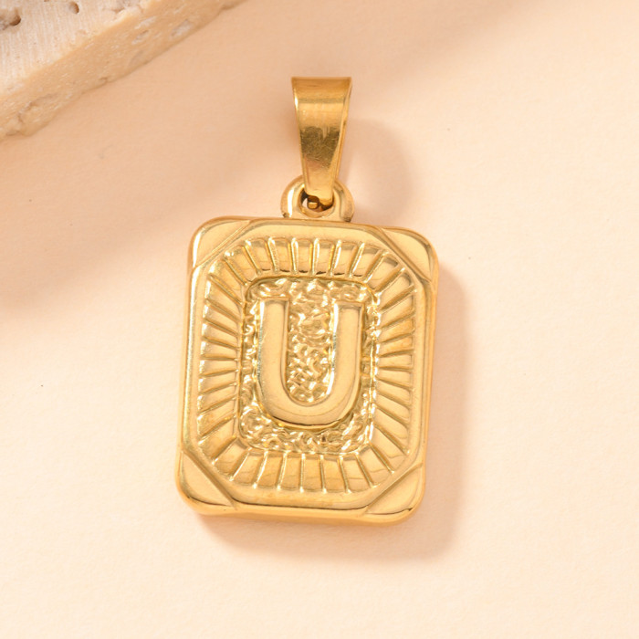 Single Pendant Hot Style Stainless Steel Pendant Casting Square Plate 26 English Letters Necklace Pendant DIY Accesso...