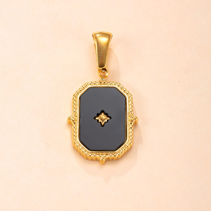 Single Pendant Hot Selling Stainless Steel Jewelry 18K Gold Plated Fashion Pendant Geometric Inlaid White Shell Neckl...