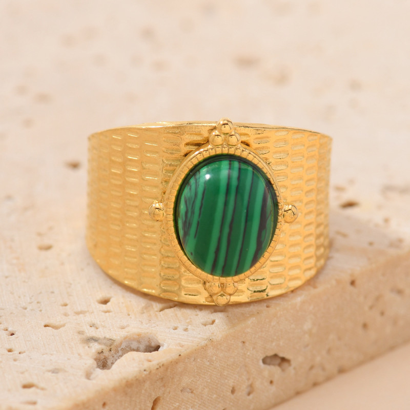 Cross-Border Hot Selling Open Adjustable Titanium Steel Ring Fashion Hydraulic Inlaid Oval Natural Gemstone 18k Gold Jewelry