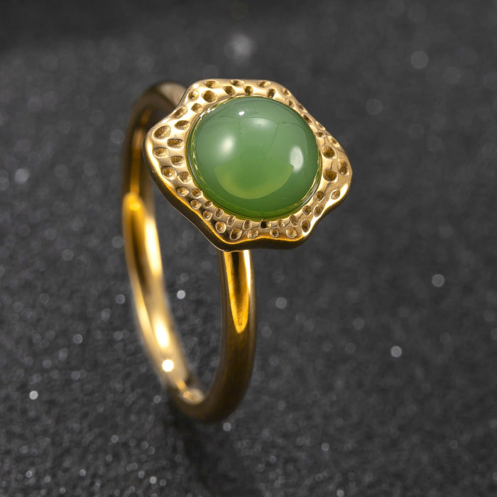Cross-Border New Stainless Steel Ring Irregular Sunflower Natural Stone Ring Melad Vintage Titanium Steel Jewelry Factory