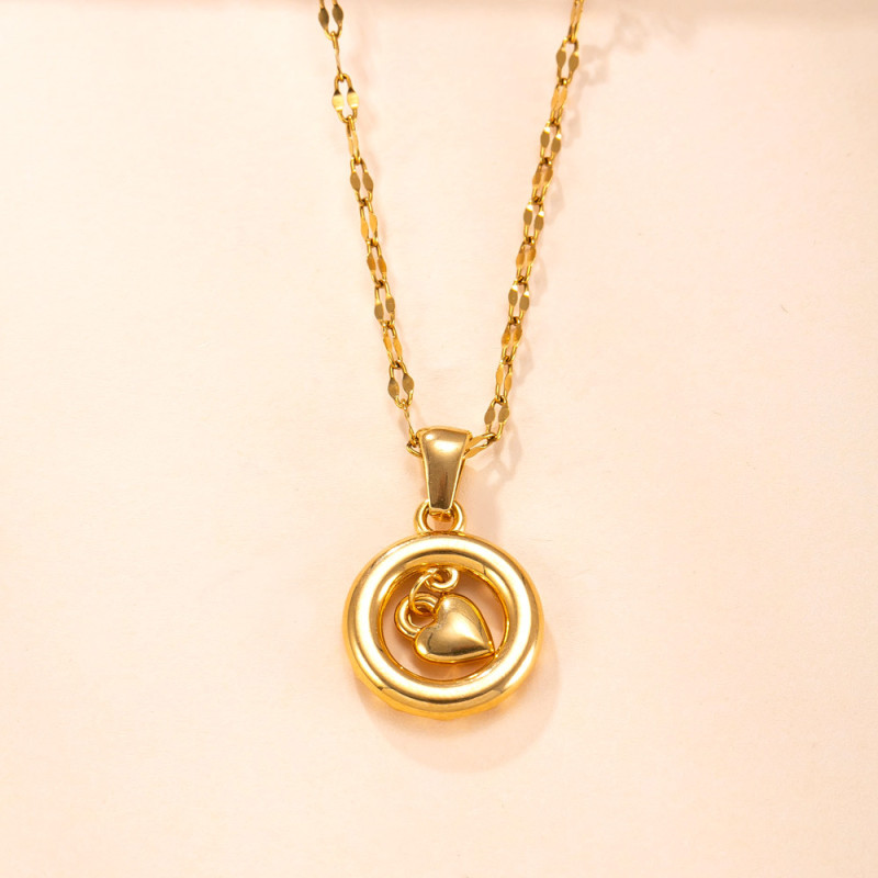 Single Pendant Cross-Border Casting Round Ring Inlaid Diamond Stainless Steel Necklace Accessories Light Luxury Fashion Titanium Steel DIY Jewelry Manufacturer