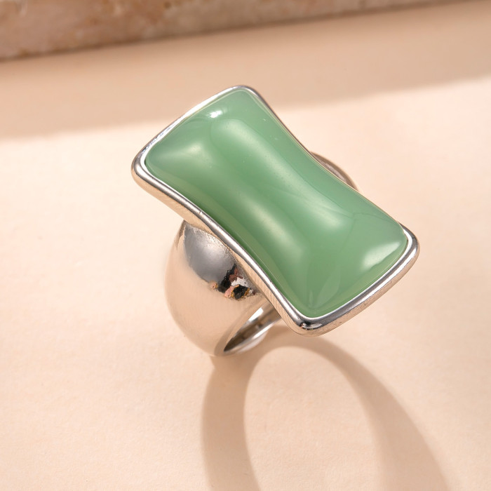 New Product Stainless Steel Ring Palace Style Cast Rectangular Gemstone Ring Exaggerated Personality Titanium Steel J...