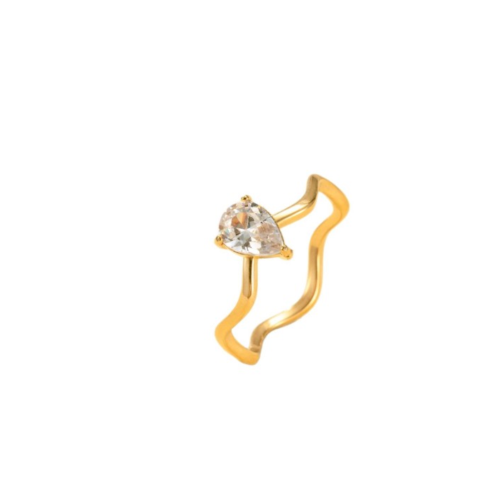 European and American Style Fashion Stainless Steel Ring Water Drop Shape Zircon Ring for Women Personality Versatile Titanium Steel Jewelry Factory Direct Sale