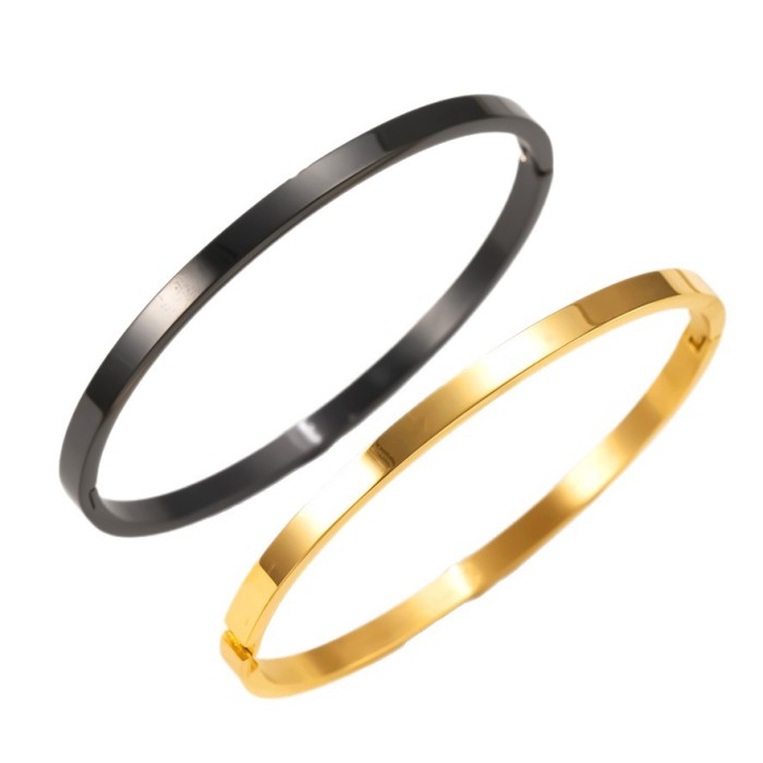 Hot-Selling Stainless Steel Bracelet 4mm Smooth Plain Ring Buckle Bracelet Simple 18K Gold Plated Titanium Steel Jewe...