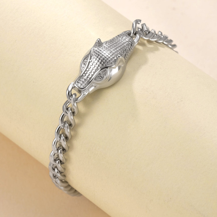 New Stainless Steel Bracelet Leopard Head Cuban Chain Lobster Clasp Bracelet Fashion Hip-Hop Titanium Steel Jewelry M...