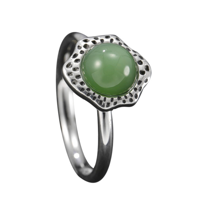Cross-Border New Stainless Steel Ring Irregular Sunflower Natural Stone Ring Melad Vintage Titanium Steel Jewelry Factory