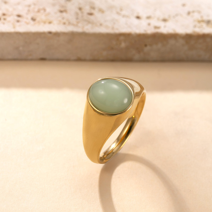 Cross-Border Exclusive Stainless Steel Ring Versatile Simple Style Titanium Steel Jewelry Casting Inlaid Oval Natural Stone Couple Ring