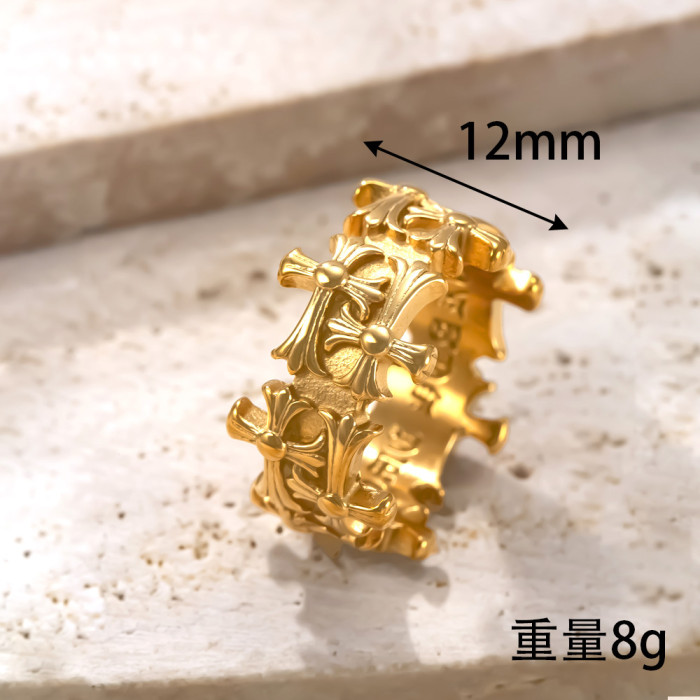 New Stainless Steel Jewelry Retro Punk Men's Ring Cast Double Row Cross Titanium Steel Ring Wholesale