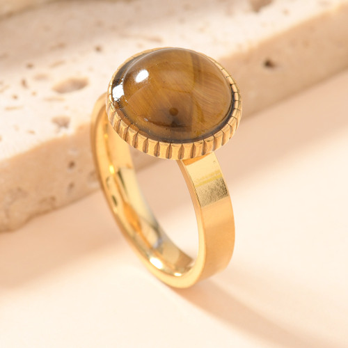 European and American New Style Stainless Steel Ring Casting Tiger Eye Stone Geometric Ring Vintage Style Couple Rings Wholesale Manufacturer