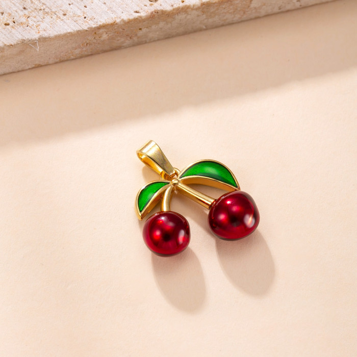 Single Pendant European and American Fashion Stainless Steel Jewelry Colorful Oil Drop Three-Dimensional Cherry Pendant DIY Accessories Wholesale