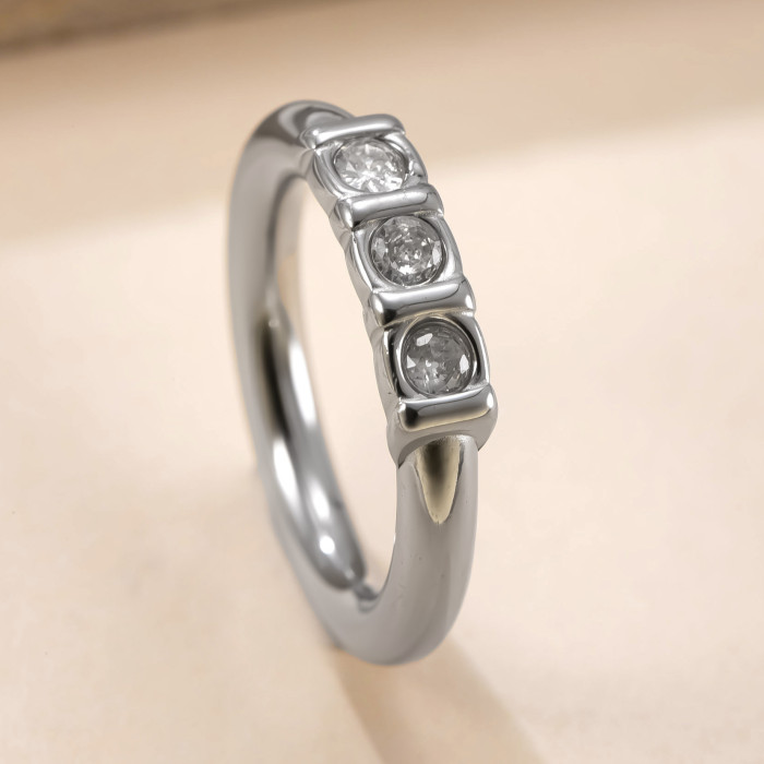Japanese and Korean Hot-Selling Titanium Steel Jewelry 4mm Micro Stone-Inlaid Plain Band Ring High-End Simple Stain...