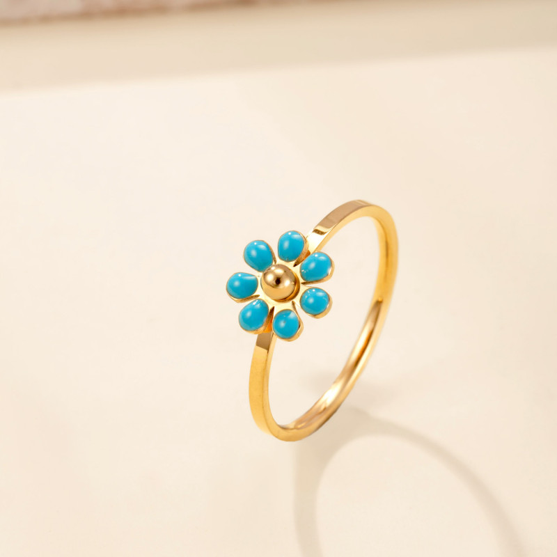 Cross-Border Hot Selling Stainless Steel Ring for Women 2mm Welded Brand Drip Colorful Oil Flower Ring Korean Version Simple Couple Rings