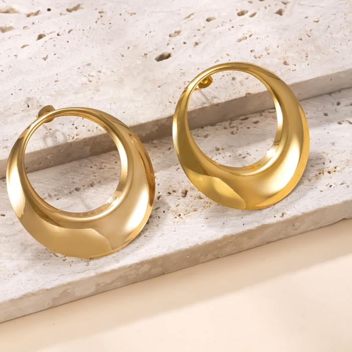 New Stainless Steel Earrings Smooth Arc Plain Hoop Earrings Vintage High-End Titanium Steel Jewelry Wholesale Manufac...