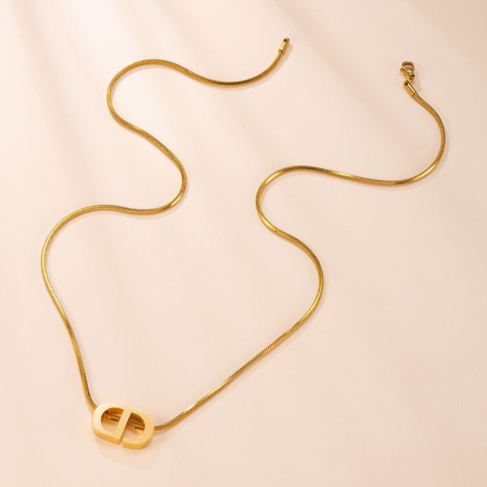 Hot Sale Stainless Steel Necklace Light Luxury Elegant Sweater Chain Cast Smooth CD Letter Snake Bone Chain Titanium...