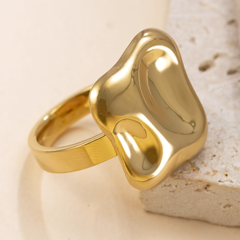 European and American Cross-Border Stainless Steel Jewelry Design Sense 18K Gold Plated Irregular Concave-Convex Square Titanium Steel Ring Factory