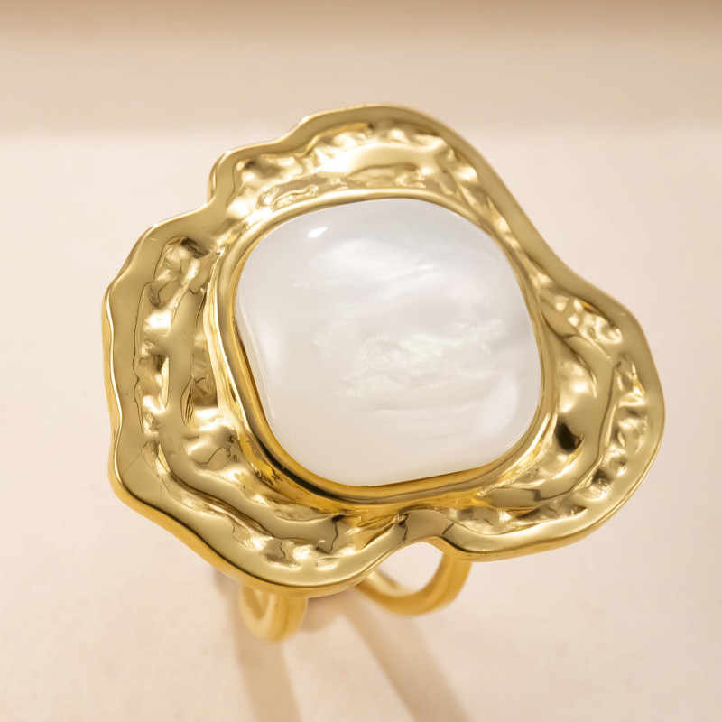 Cross-Border New Stainless Steel Ring Hydraulic Irregular Natural Stone Couple Rings Vintage High-End Titanium Steel Jewelry