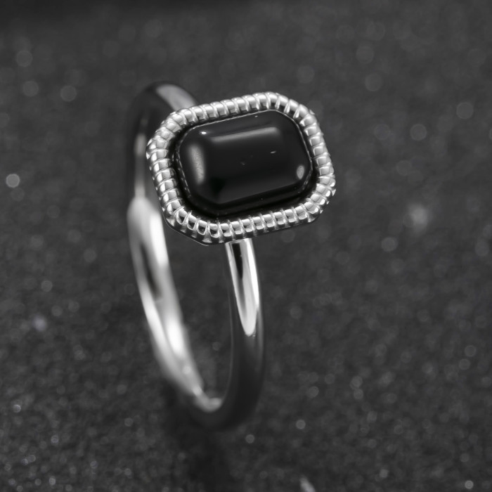 Cross-Border Exclusive Titanium Steel Jewelry High-End Simple Couple Rings Welded Brand Inlaid with Natural Stone Stainless Steel Rings Wholesale