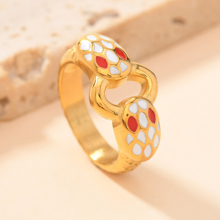 New Stainless Steel Ring Light Luxury Style Casting Drip Colorful Oil Double-Headed Snake Ring Ring Manufacturer