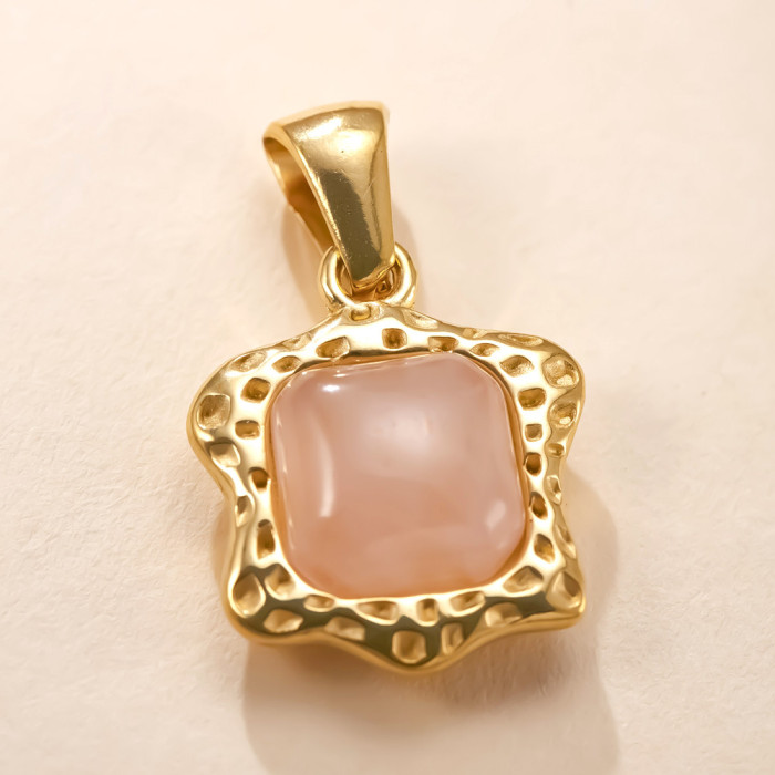 Single Pendant Cross-Border Stainless Steel Jewelry Fashion Irregular Inlaid Natural Stone Necklace Pendant Accessory High-End Jewelry