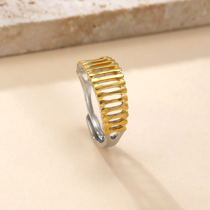 Cross-Border Exclusive Stainless Steel Ring Hydraulic Gold Line Ring for Women Niche Design Titanium Steel Non-Fading Jewelry Factory