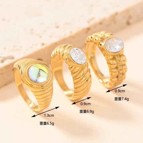 European and American New Fashion Stainless Steel Jewelry Casting Irregular Zirconia Ring for Women Light Luxury Design Threaded Ring