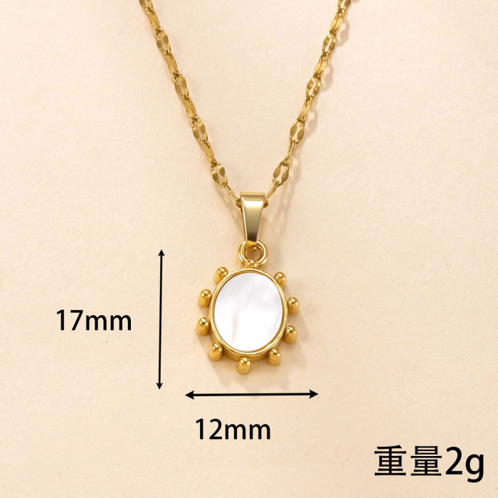 Single Pendant Hot Selling Stainless Steel Jewelry 18K Gold Plated Fashion Pendant Geometric Inlaid White Shell Neckl...