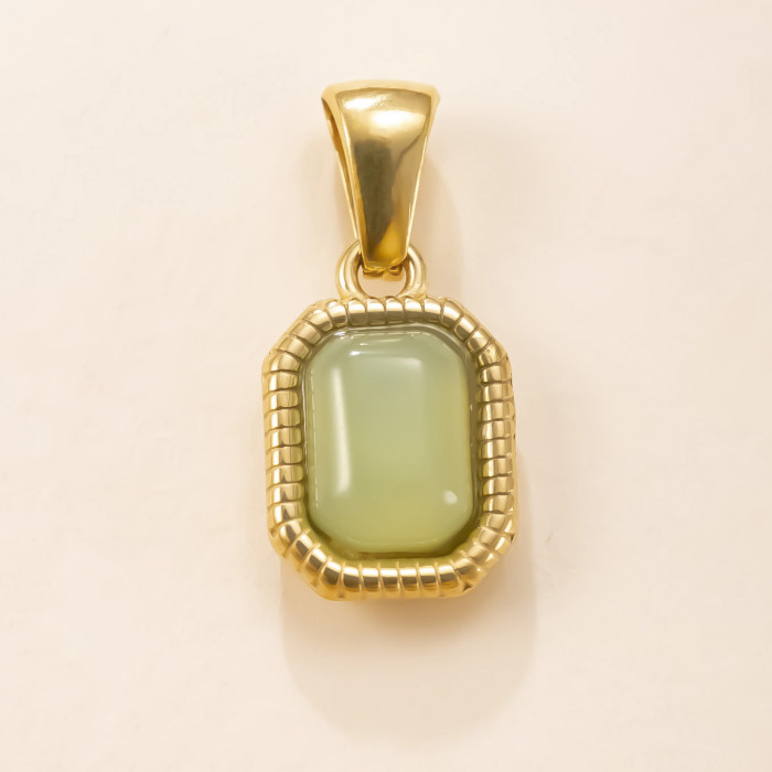 Single Pendant Stainless Steel Casting Jewelry Beveled Square Natural Stone Necklace Simple High-end DIY Pendant Accessory