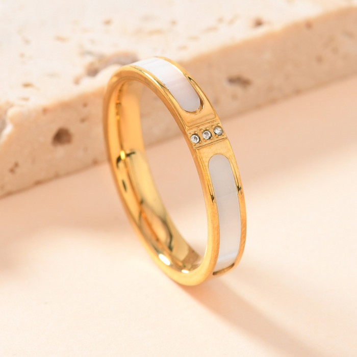 Hot Selling Stainless Steel Ring 4mm Shell Stone-Inlaid Ring Fashion Simple Couple Rings Wholesale