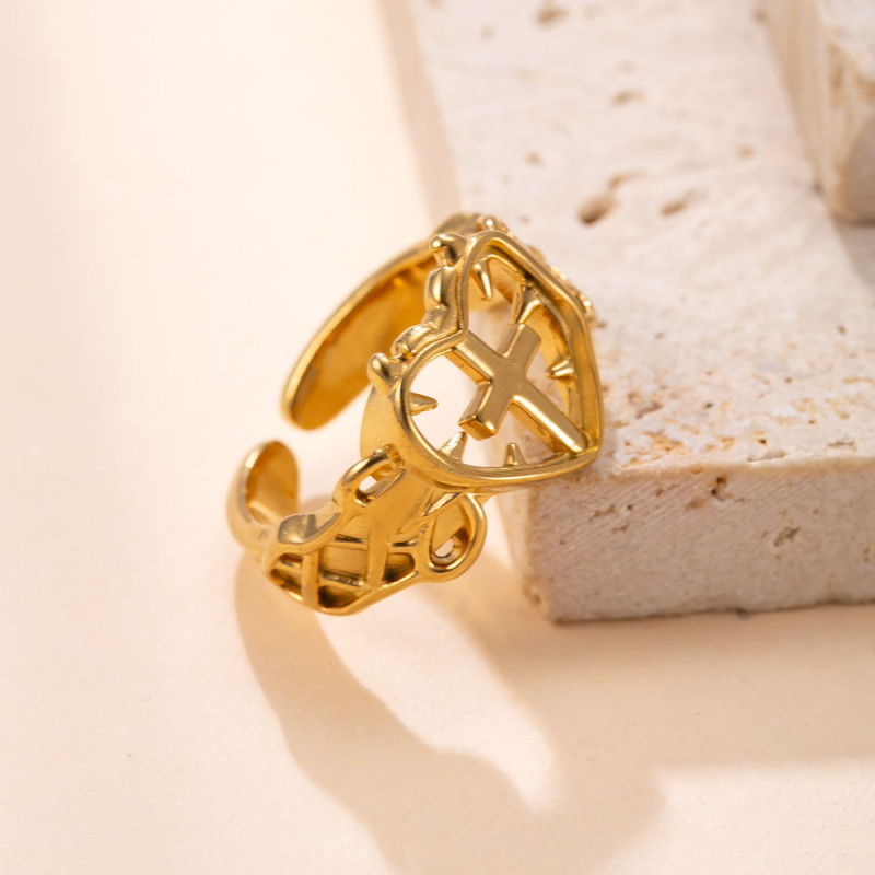 Cross-Border Amazon Titanium Steel Jewelry Cutting Heart Cross Ring Subculture Punk Stainless Steel Ring Wholesale
