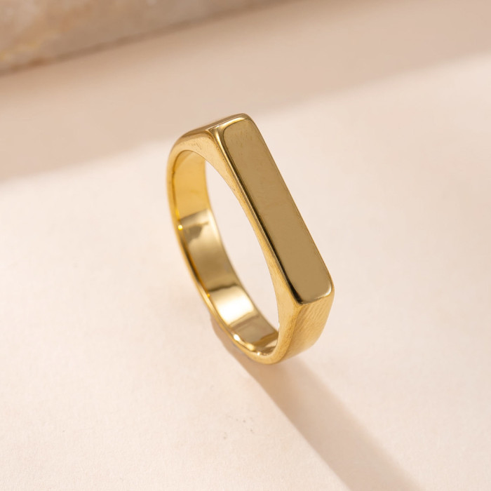 New Style Stainless Steel Ring for Women, Minimalist Cut Rectangular Ring with Engraved Logo, Titanium Steel Jewelry