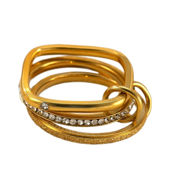 Hot-Selling Stainless Steel Jewelry 18K Gold Plated High-End Feel Stackable Ring Three-Layer Color Matching Stone-I...