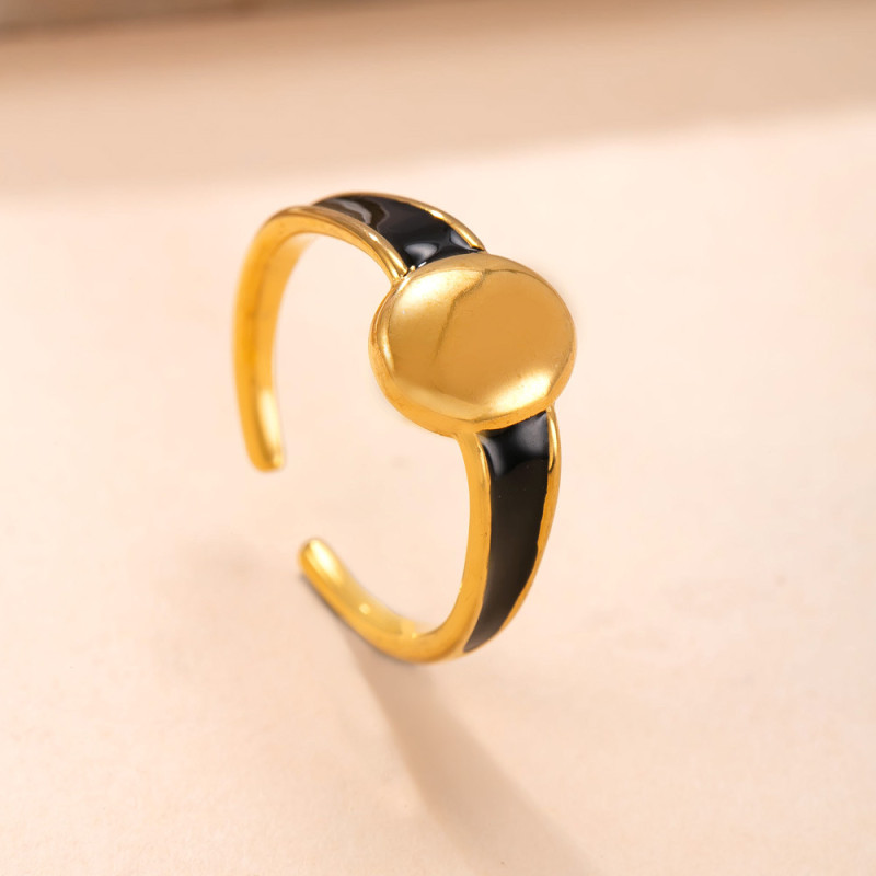Cross-Border New Titanium Steel Jewelry Smooth Heart Oval Black Oil Drop Open Ring Simple Fashion Stainless Steel Ring